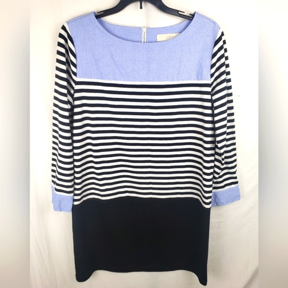 Loft Striped Long Sleeve Blue and Black Dress Sz M - Picture 1 of 9